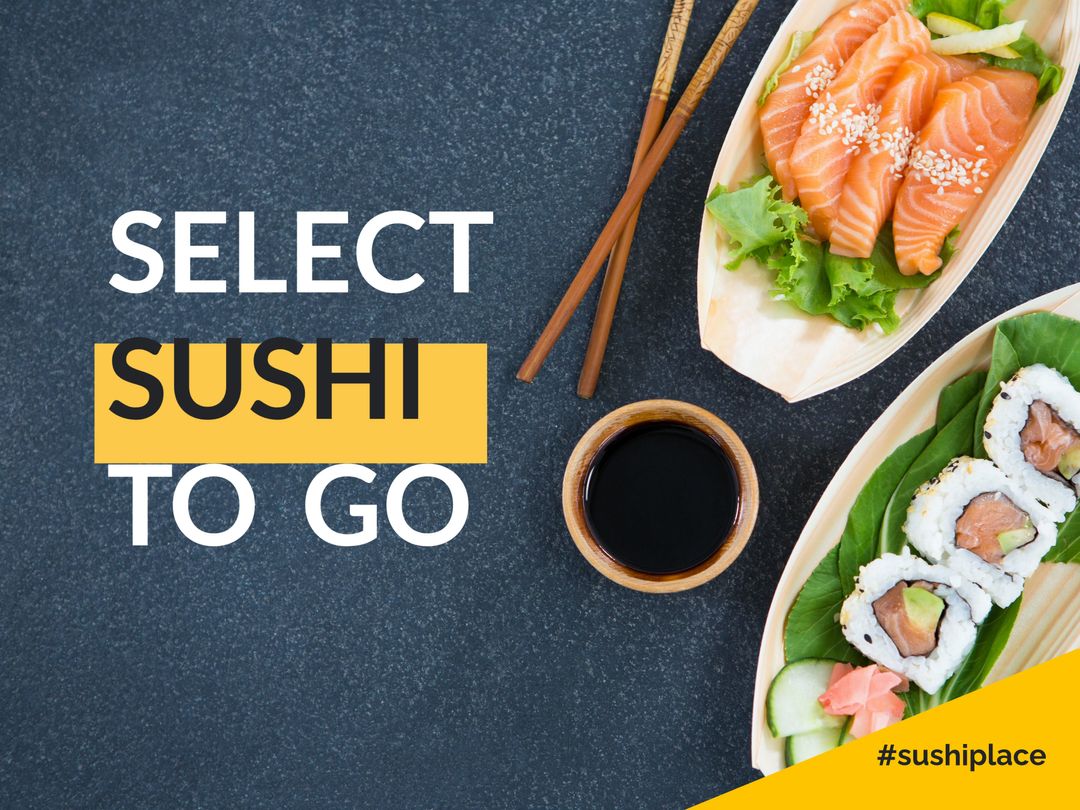 Sushi Takeaway Service Advertisement with Assorted Rolls