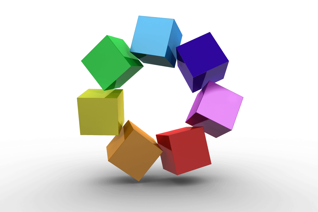 Transparent 3D Colorful Cubes Forming Circle Pattern