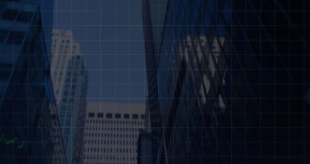 Financial Grid Network Overlay on Urban Skyline