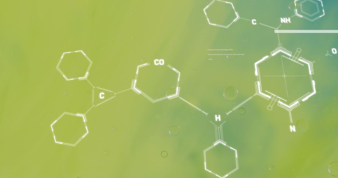 Digital Chemical Formula Overlay on Green Abstract Background