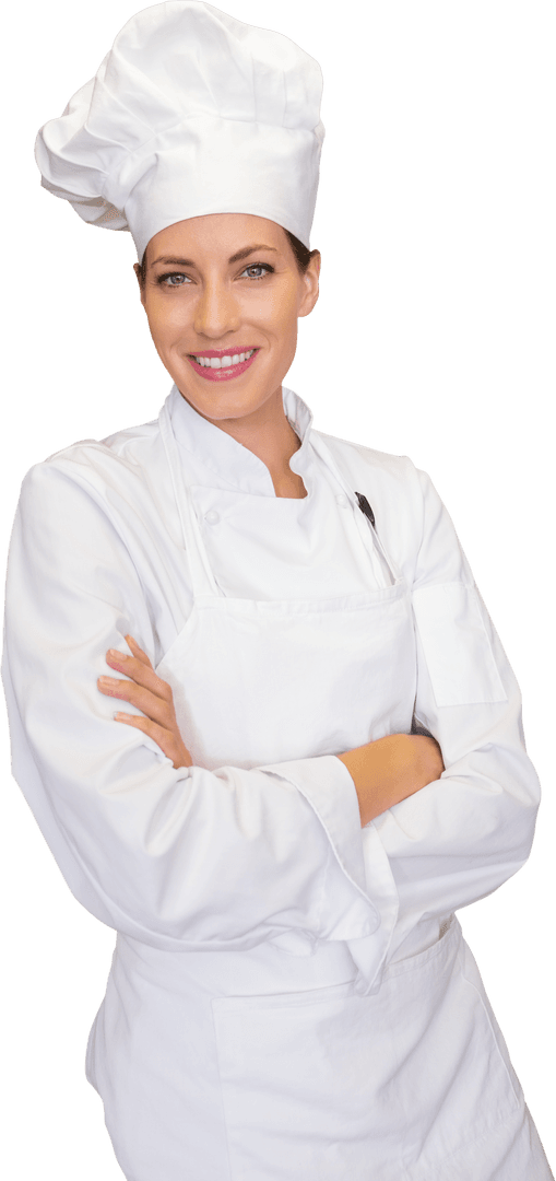 Smiling Female Cook in White Uniform with Transparent Background