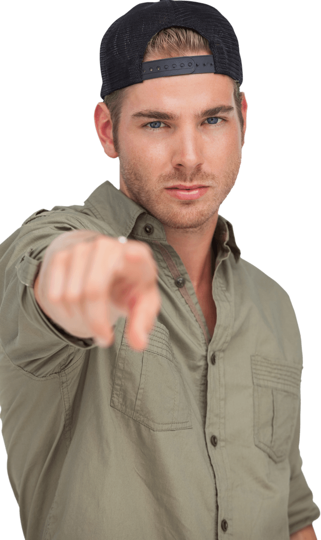 Confident Man Pointing Forward Wearing Casual Outfit Transparent Background