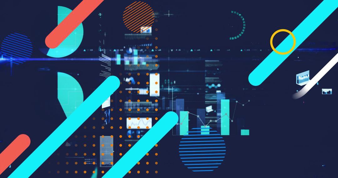 Futuristic Data Dashboard with Neon Cyan Diagonals, Coral Accents and Abstract Charts