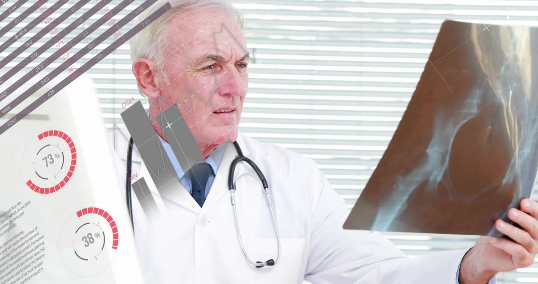 Doctor Analyzing X-Ray and Digital Data in Modern Clinic