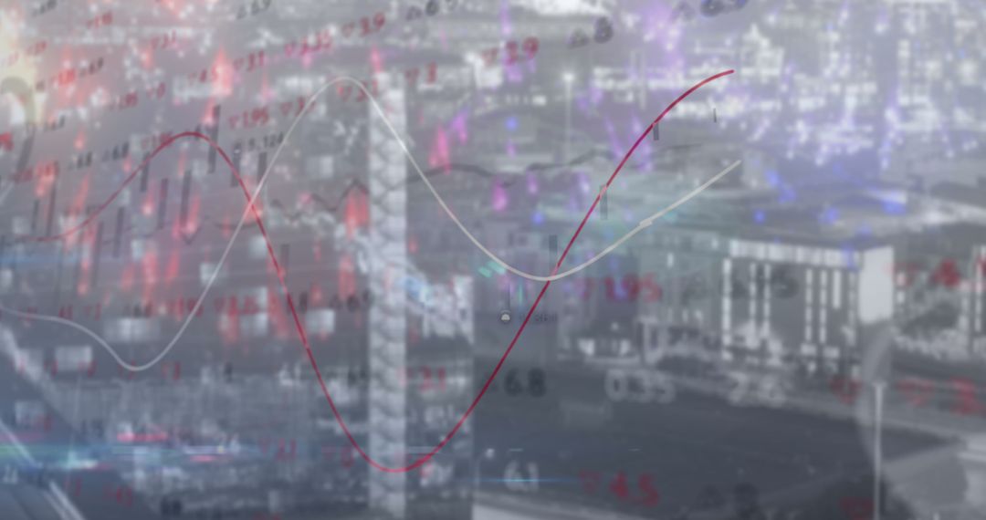 Economic Graphs Overlaying Cityscape Symbolizing Global Finance