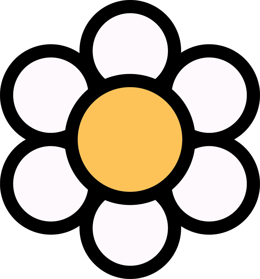 Minimalist Flat Flower Icon with Yellow Center and White Petals