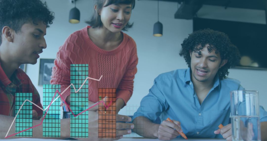 Diverse Team Analyzing Graph Data in Modern Office Setting