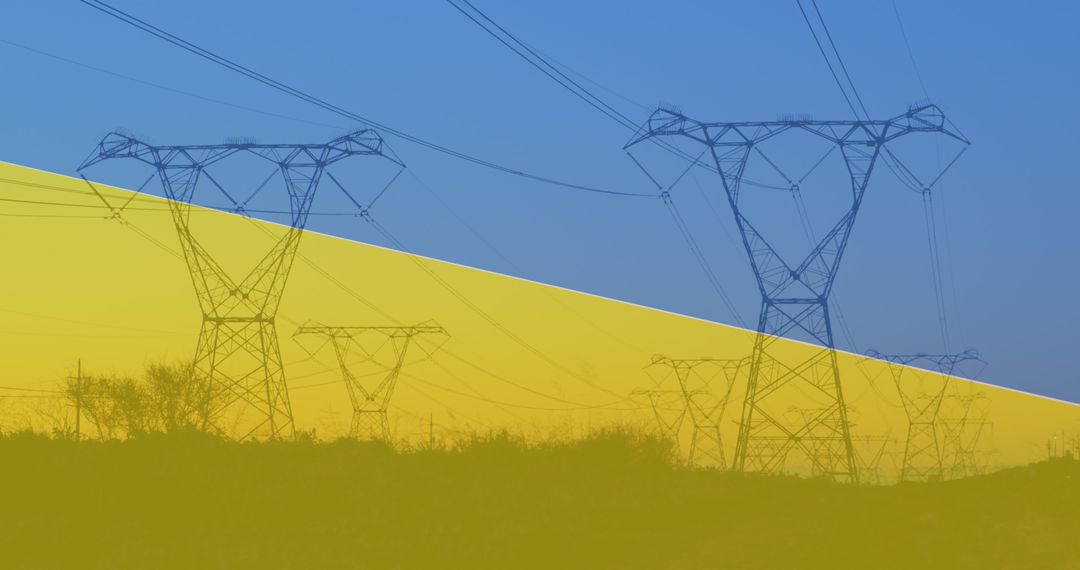 Electricity Pylons Overlaying Ukrainian Flag Symbolizing Energy Crisis