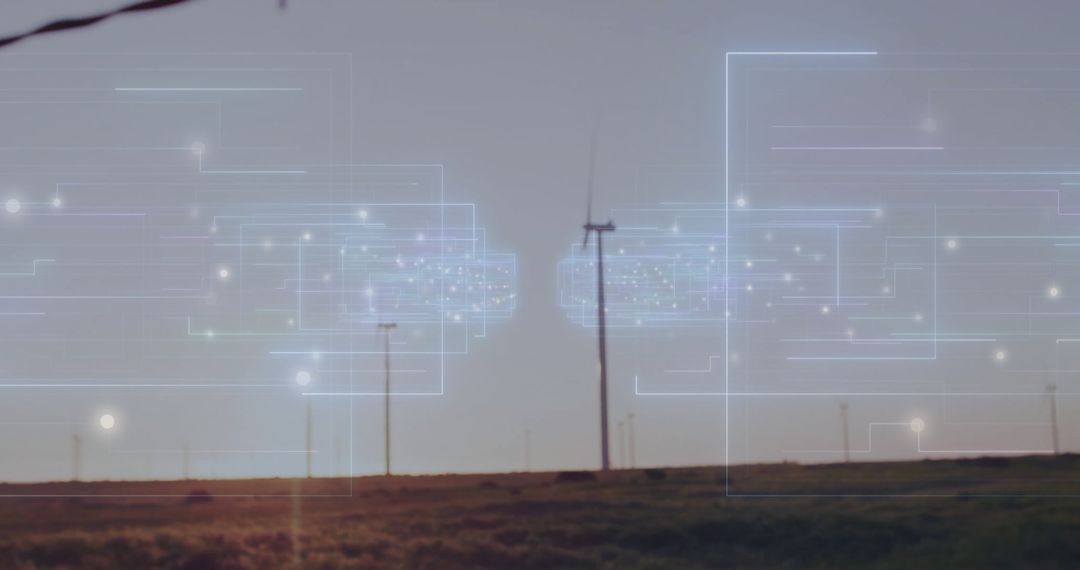 Wind Turbines Spinning with Digital Circuit Overlay