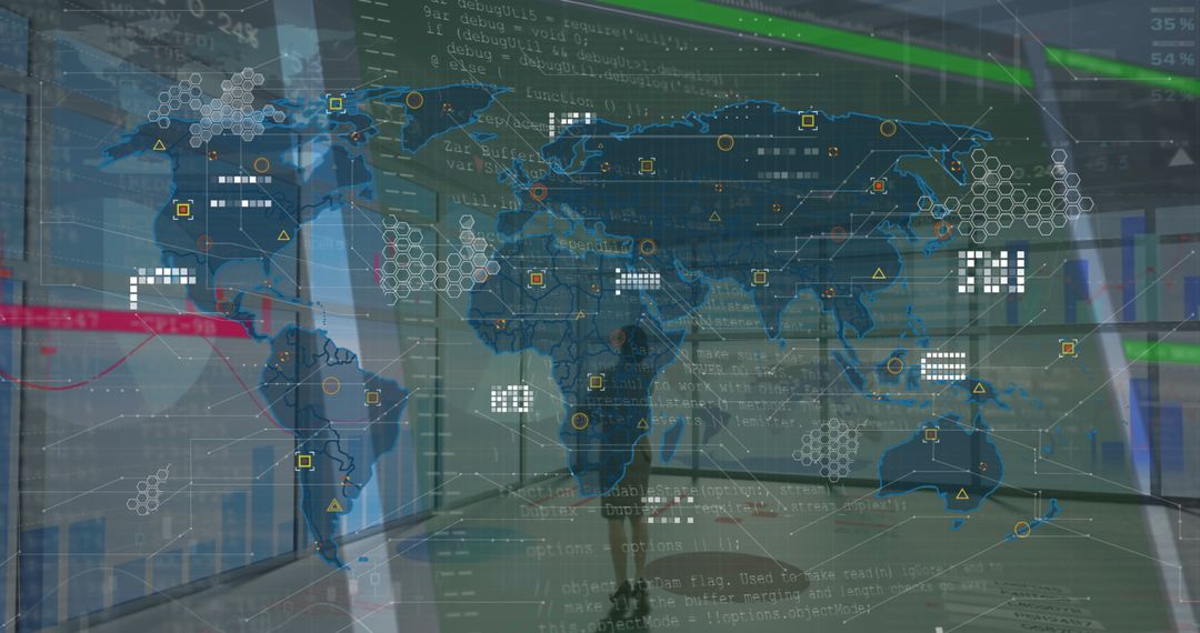 Global Technology and Security Interface with World Map Overlay - Free Images, Stock Photos and Pictures on Pikwizard.com