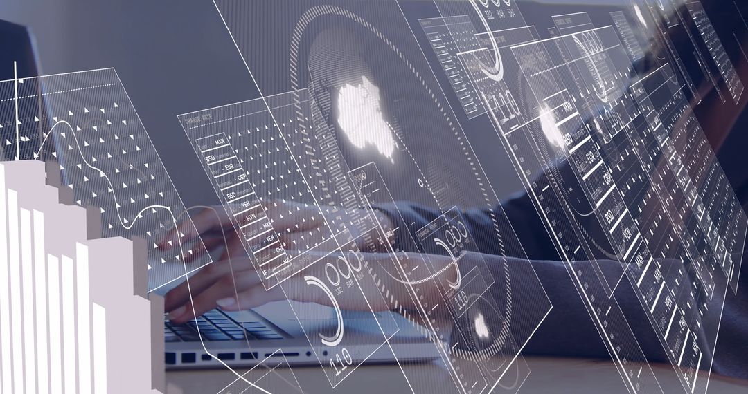 Futuristic Data Analytics by Businesswoman at Office Desk