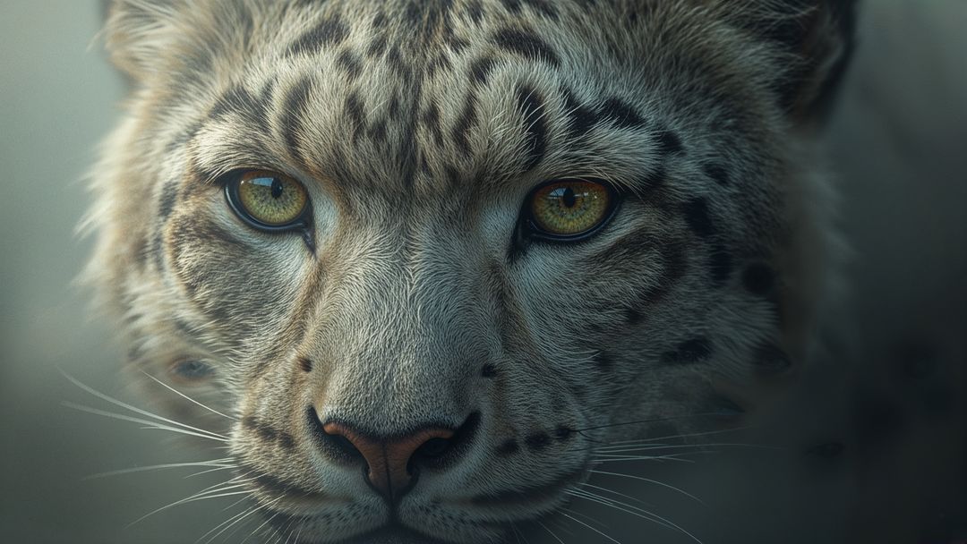 Snow Leopard Face with Intense Gaze in Natural Habitat
