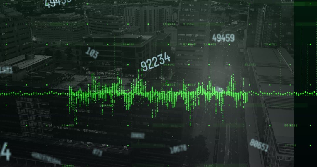 Financial Data Visualization Overlaying Modern Cityscape