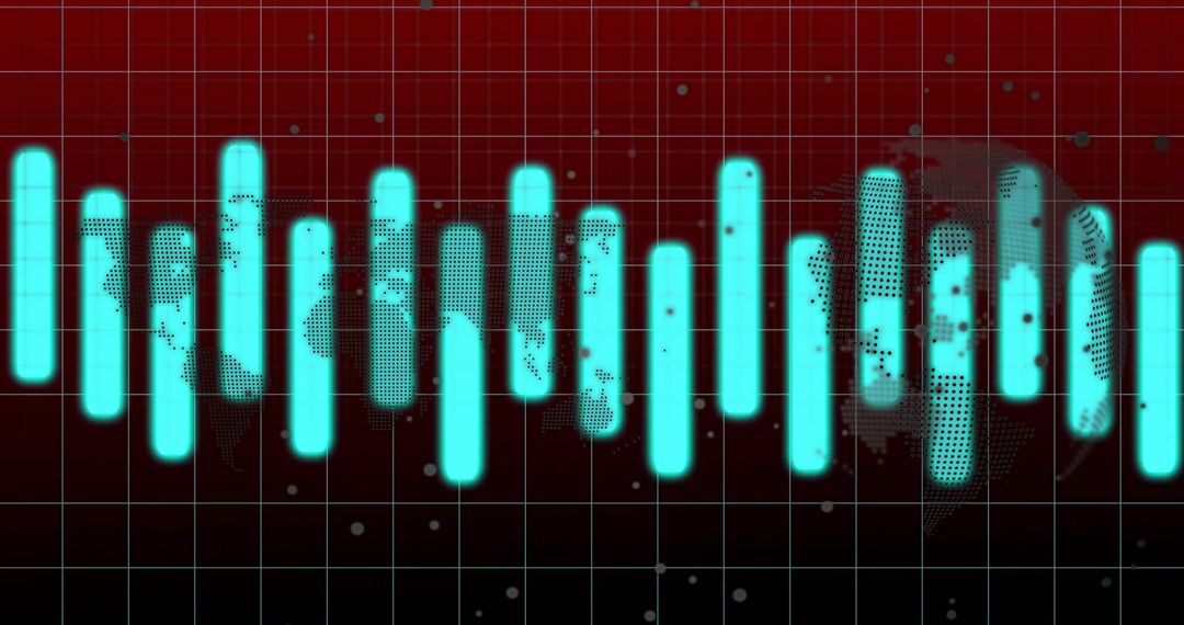 Futuristic Dashboard with Pulsating Bars on Red Grid Overlay