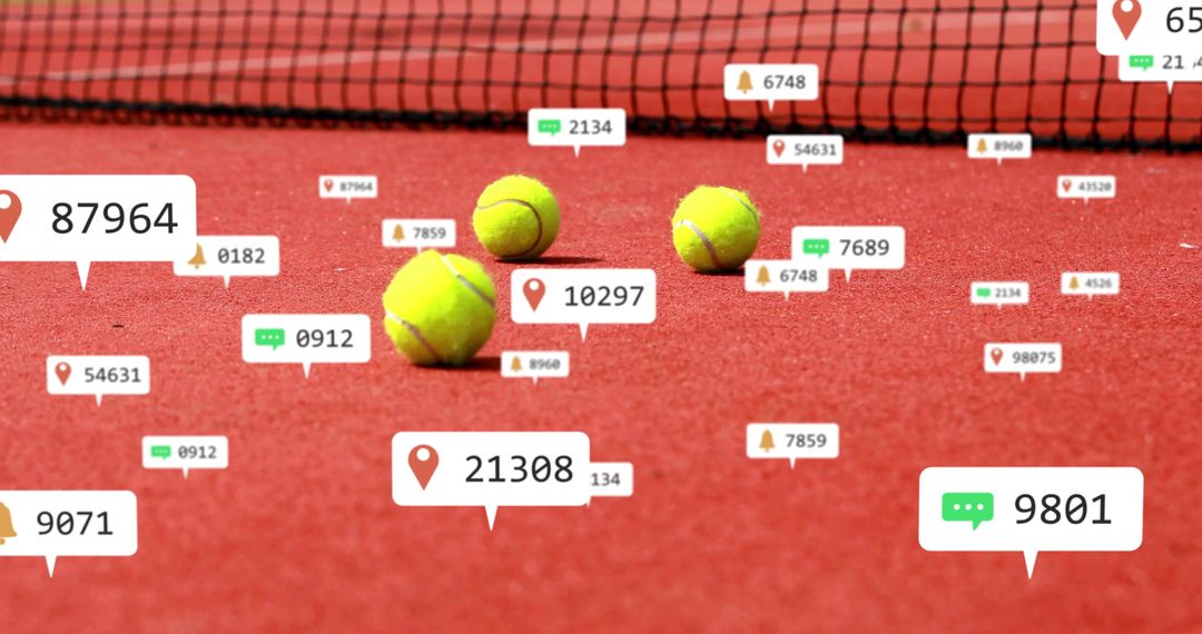 Tennis Balls on Clay Court with Data Visualization Overlays