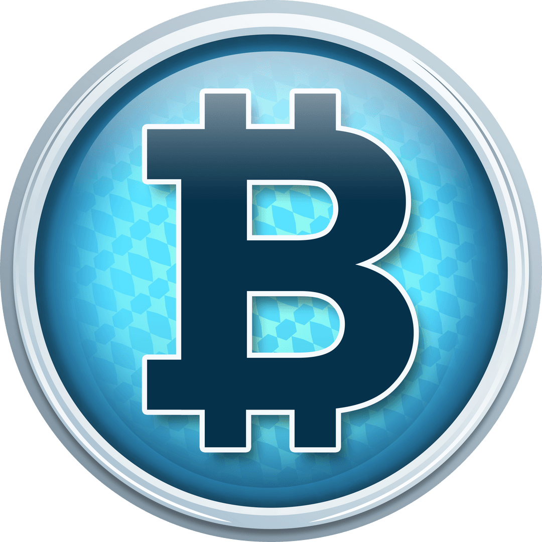 Transparent Vector Bitcoin Icon on Blue Hexagonal Background