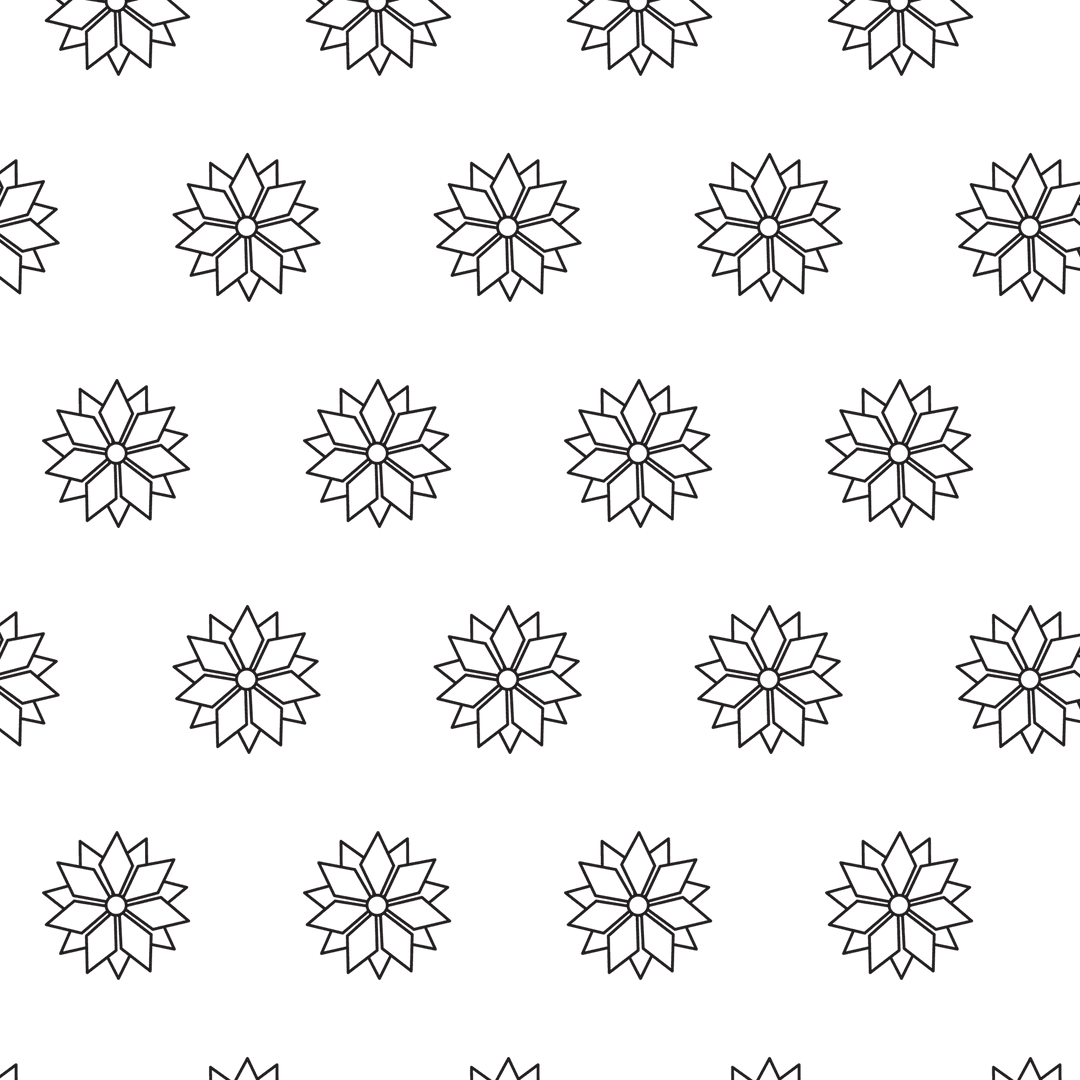 Seamless Black Floral Pattern on Transparent Background