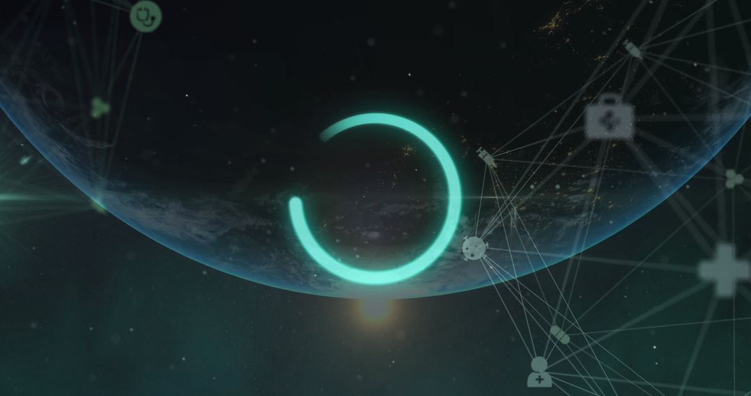 Digital Network Connections over Earth with Loading Icon