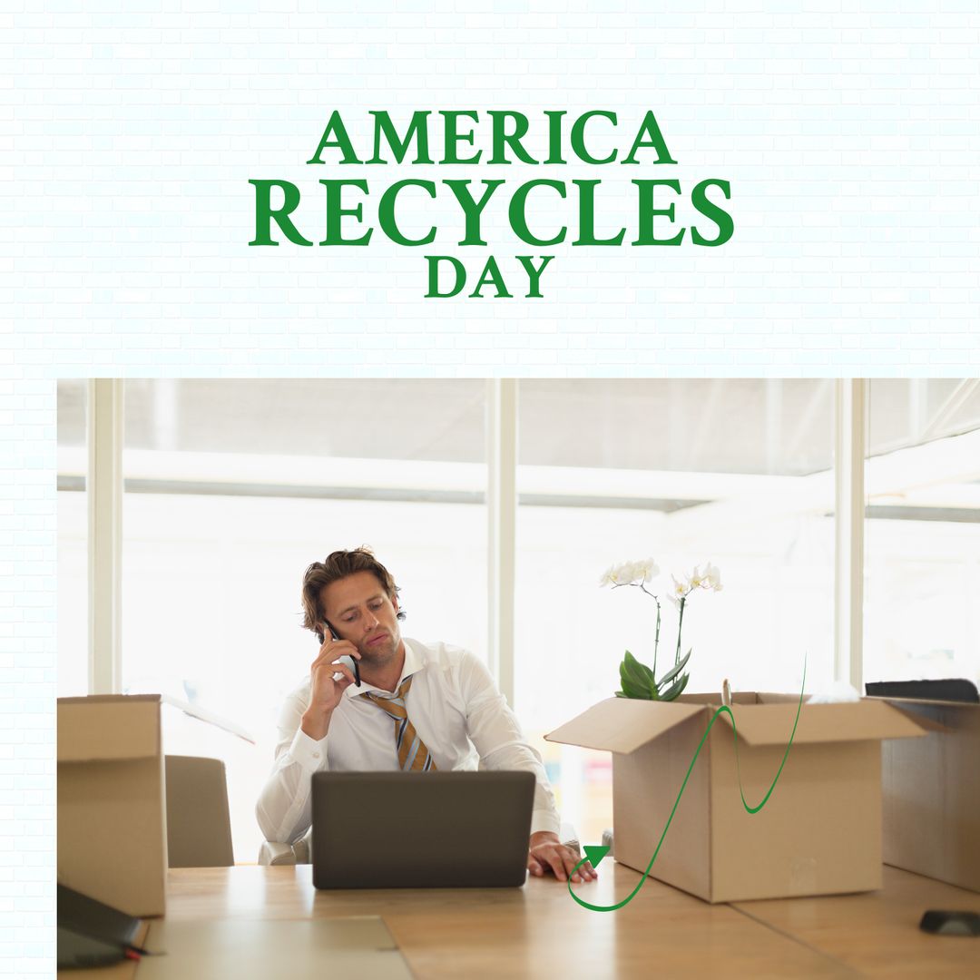 Businessman Recycling for America Recycles Day at Home Office