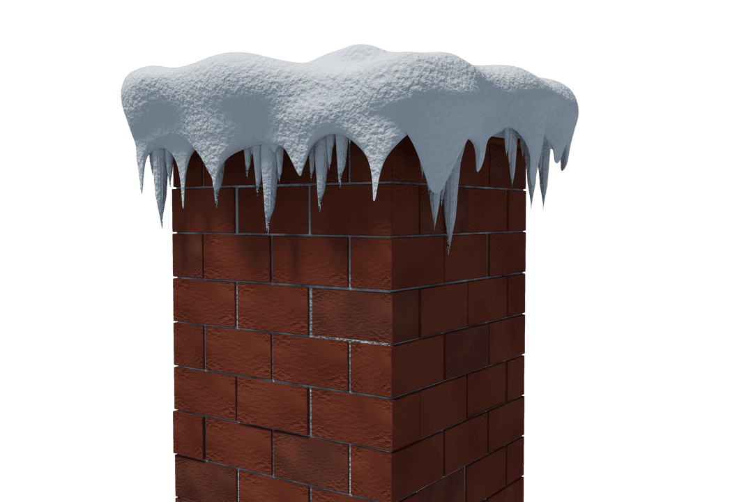 Chimney with Snow and Icicles on Transparent Background