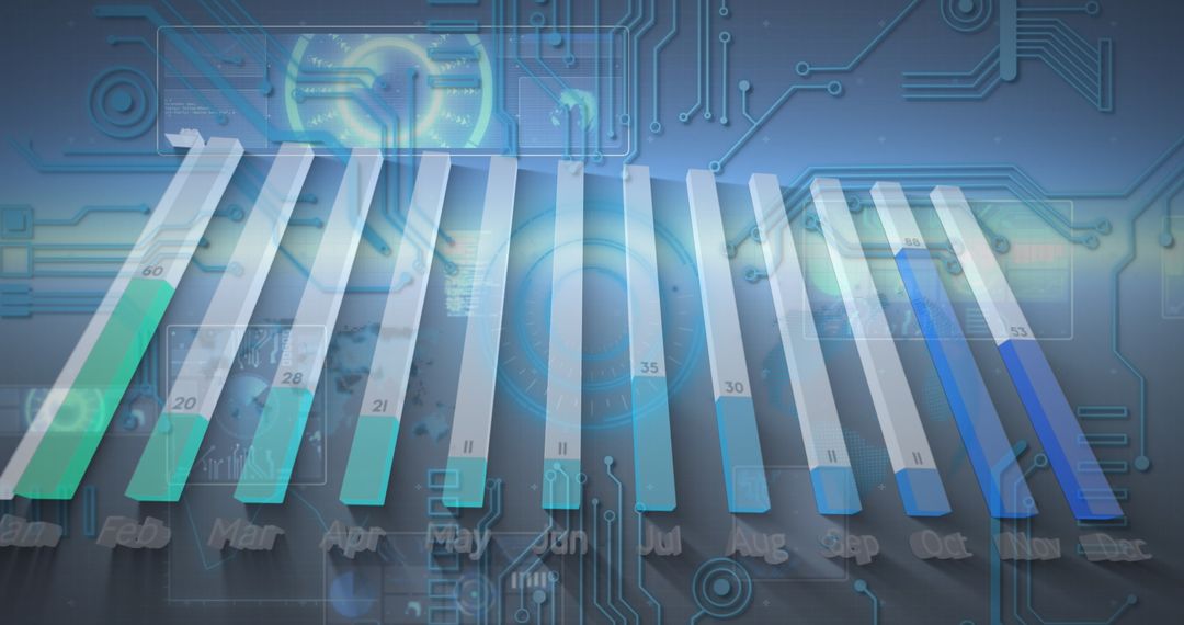 Futuristic Digital Bar Graph with Holographic Interface