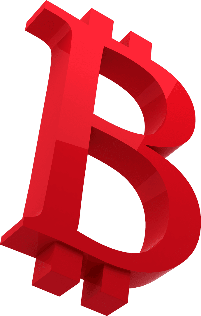 3D Red Bitcoin Symbol on Transparent Background