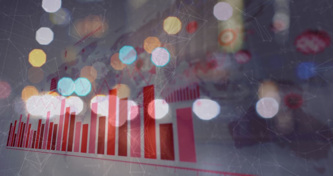 Abstract Financial Data Superimposed on Cityscape at Night