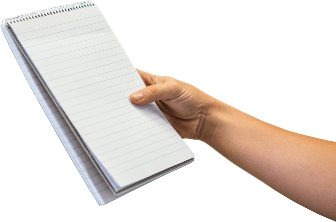 Transparent Hand Holding Spiraled Notebook for Notes Taking