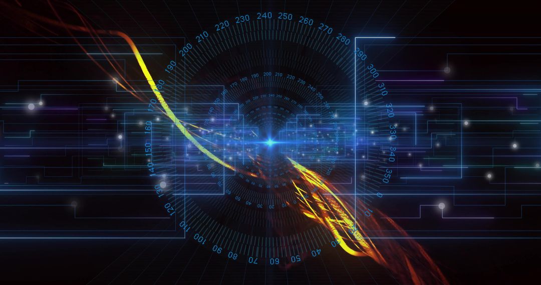 Futuristic Digital Core with Energy Streaks in Space