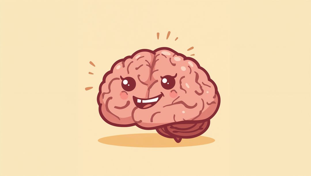 Smiling Cartoon Brain with Playful Expression on Beige Background