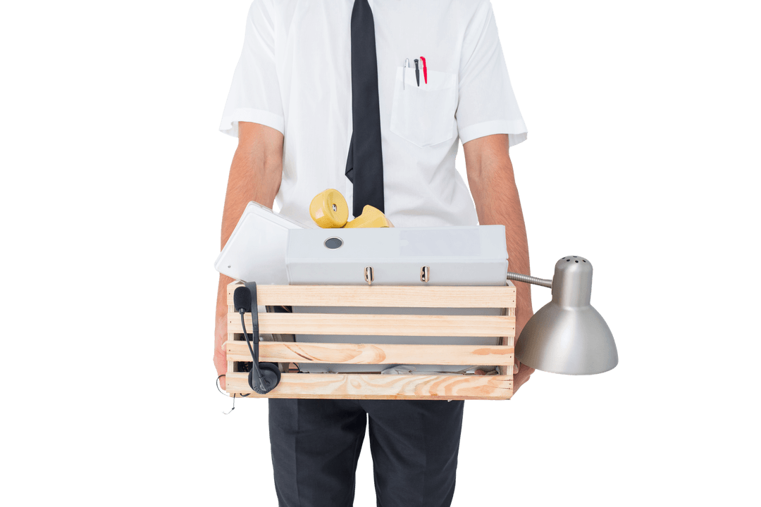 Transparent Background Businessman Holding Box of Office Belongings