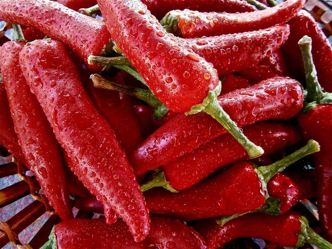 Close-Up of Fresh Red Chili Peppers with Water Droplets - Free Images, Stock Photos and Pictures on Pikwizard.com