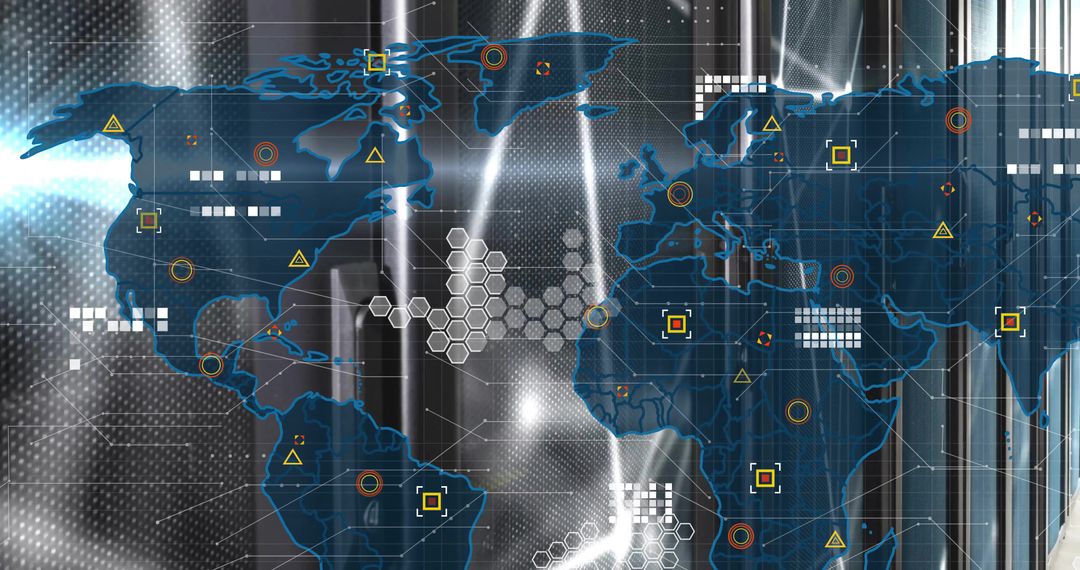 Futuristic World Map with Digital Network Interface Elements