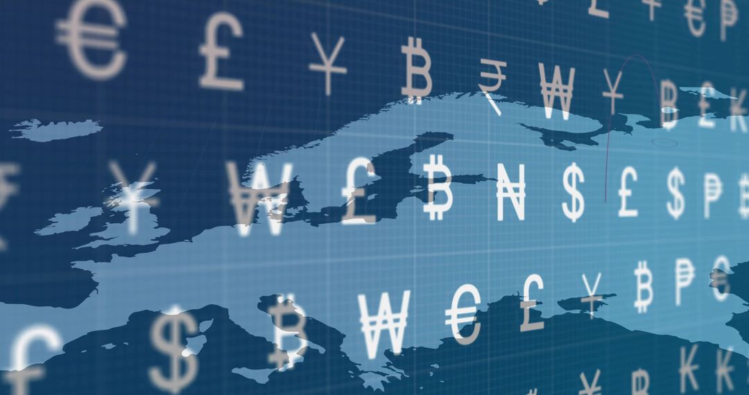Global Currencies Overlaid on Eurasian Digital Map