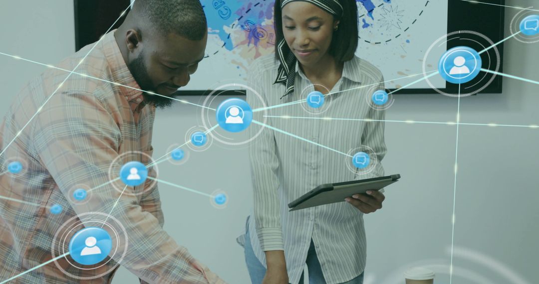 Diverse Professionals Collaborating with Digital Connections Overlay