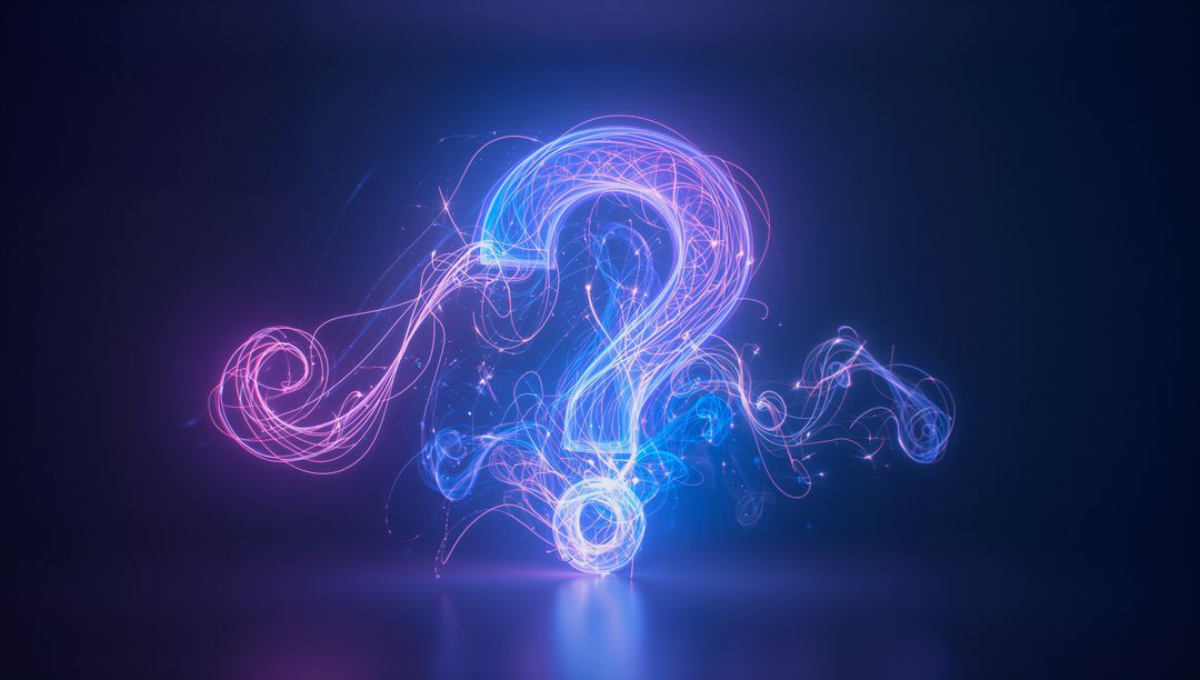 Neon Glowing Question Mark with Light Trails