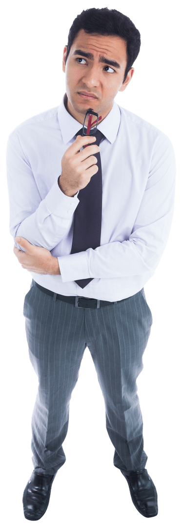 Thoughtful Biracial Businessman on Transparent Background Isolated