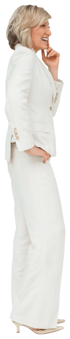 Smiling Caucasian Businesswoman Laughing in White Suit Isolated on Transparent
