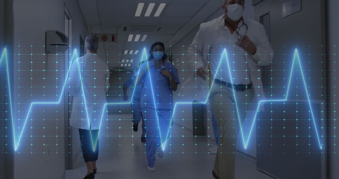 Healthcare Professionals Responding to Emergency in Hospital Corridor