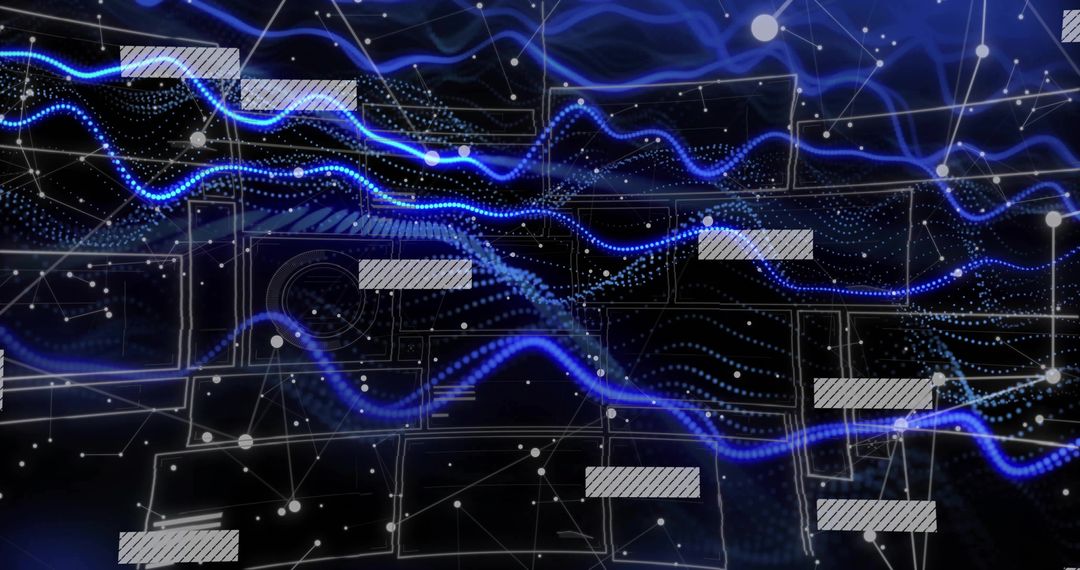 Futuristic Blue Waveform on Digital Grid Network Background