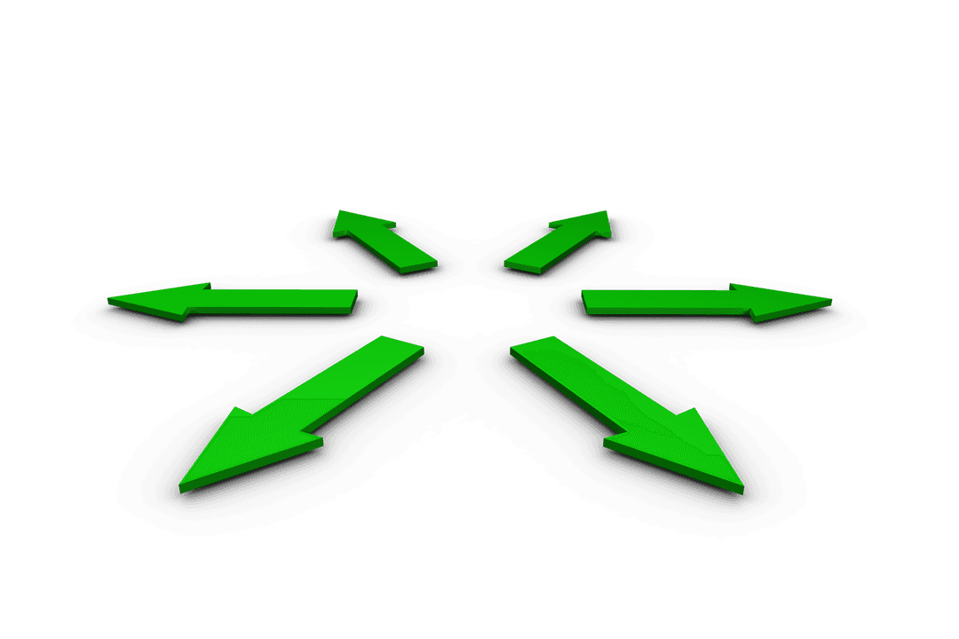 Green Arrows Pointing in Different Directions Over Transparent Background