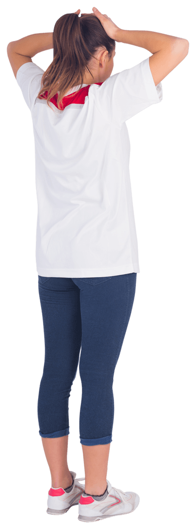 Transparent View of Disappointed Female Football Fan in Casual Attire