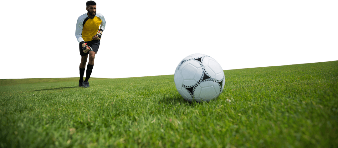 Transparent Soccer Scene with Focus on Ball and Goalkeeper