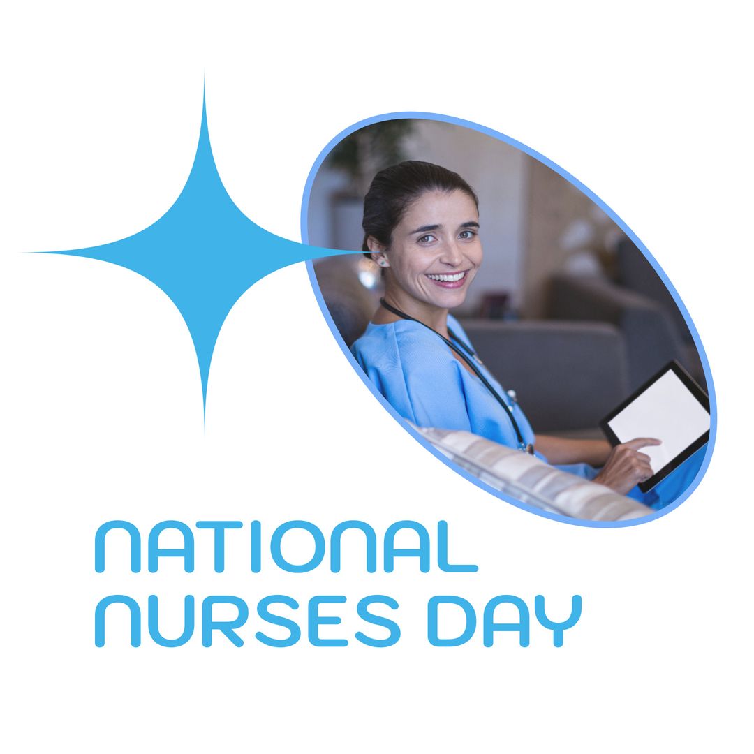 National Nurses Day Celebration with Smiling Nurse Using Tablet