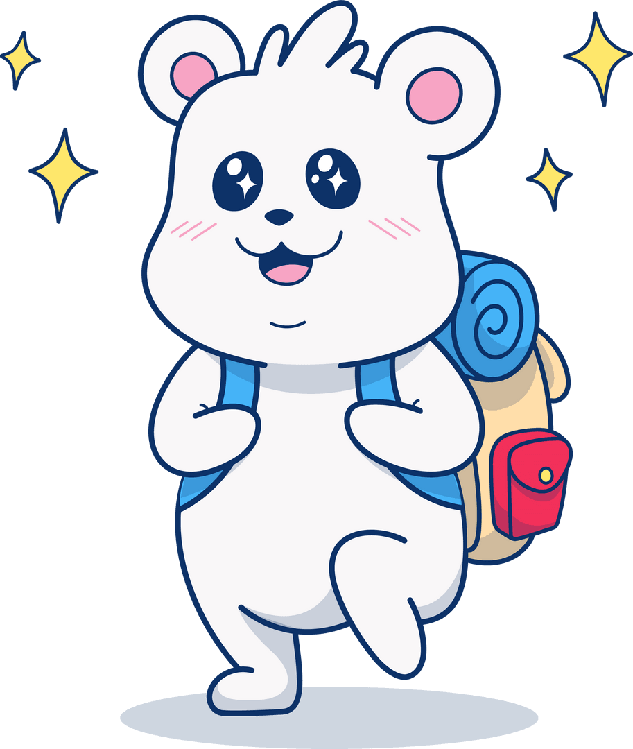 Charismatic White Bear Balancing Backpack on Transparent Background