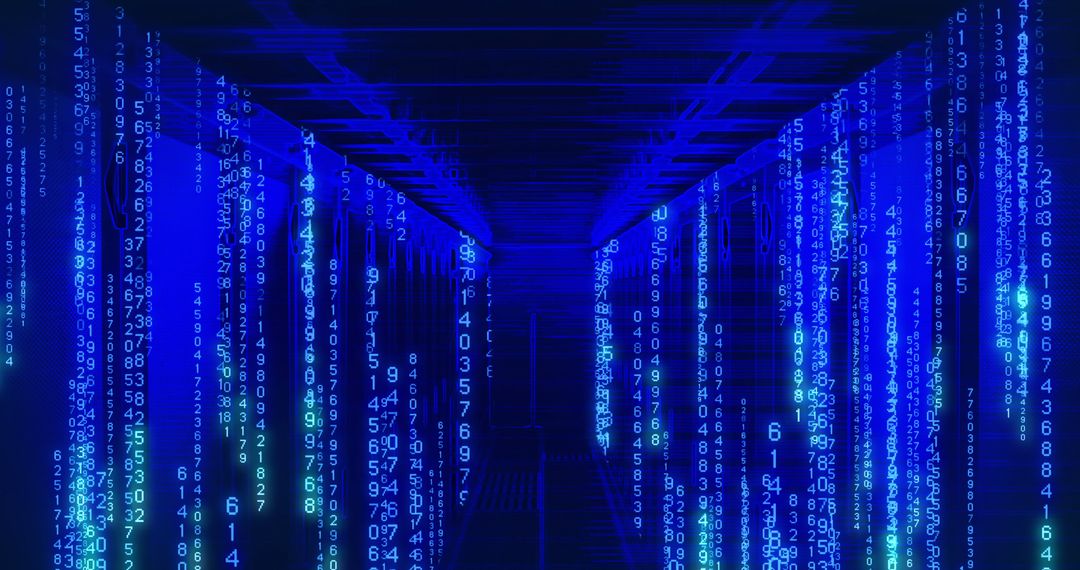 Digital Data Stream Flowing Through Futuristic Server Room