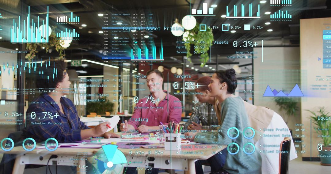 Diverse Team Discussing Financial Data and Analytics in Modern Office