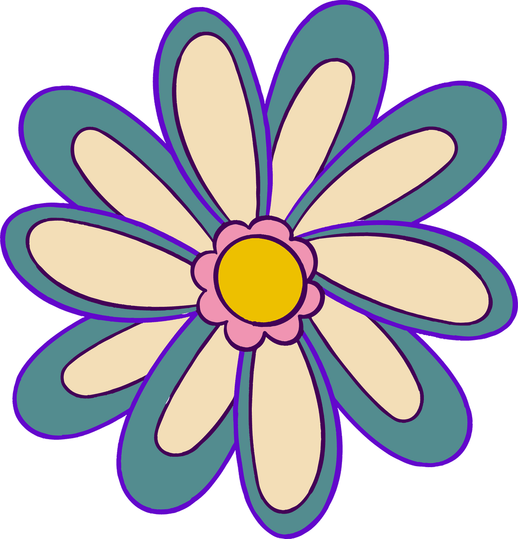 Colorful Daisy with Cream and Teal Petals on Transparent Background