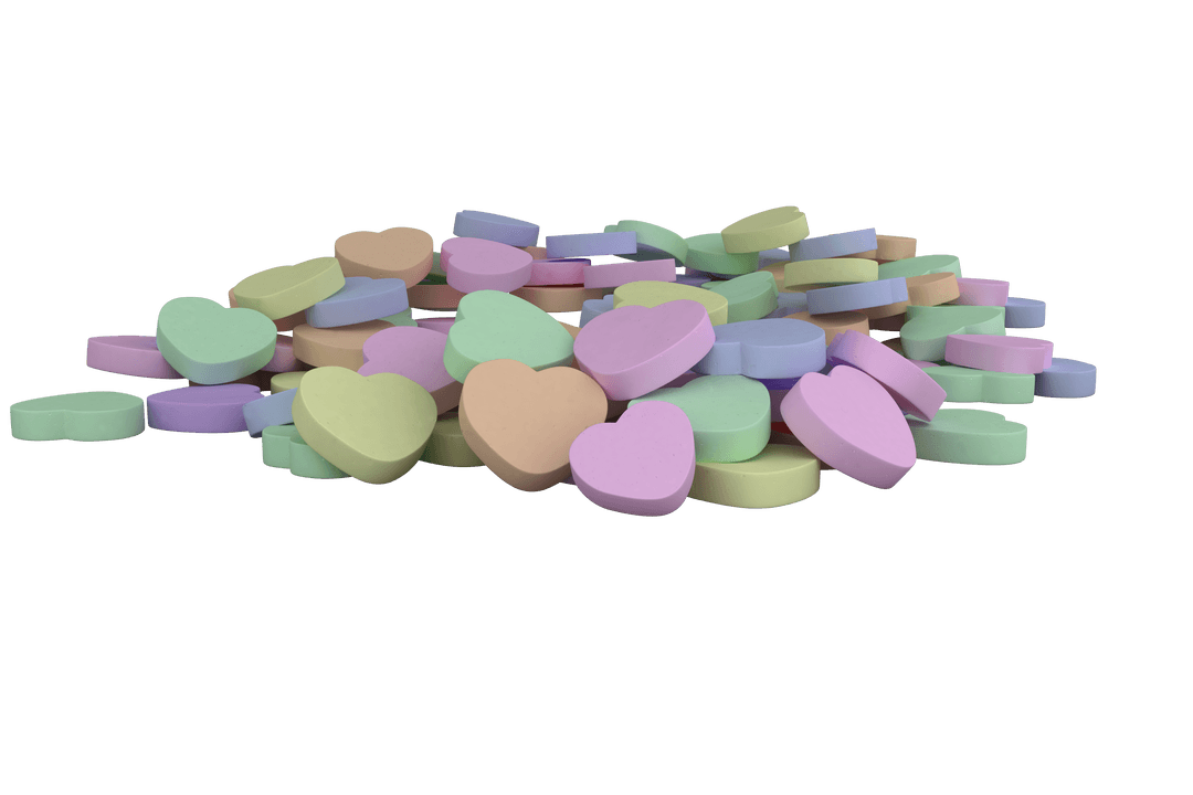 Colorful Heart-Shaped Pills on Transparent Background