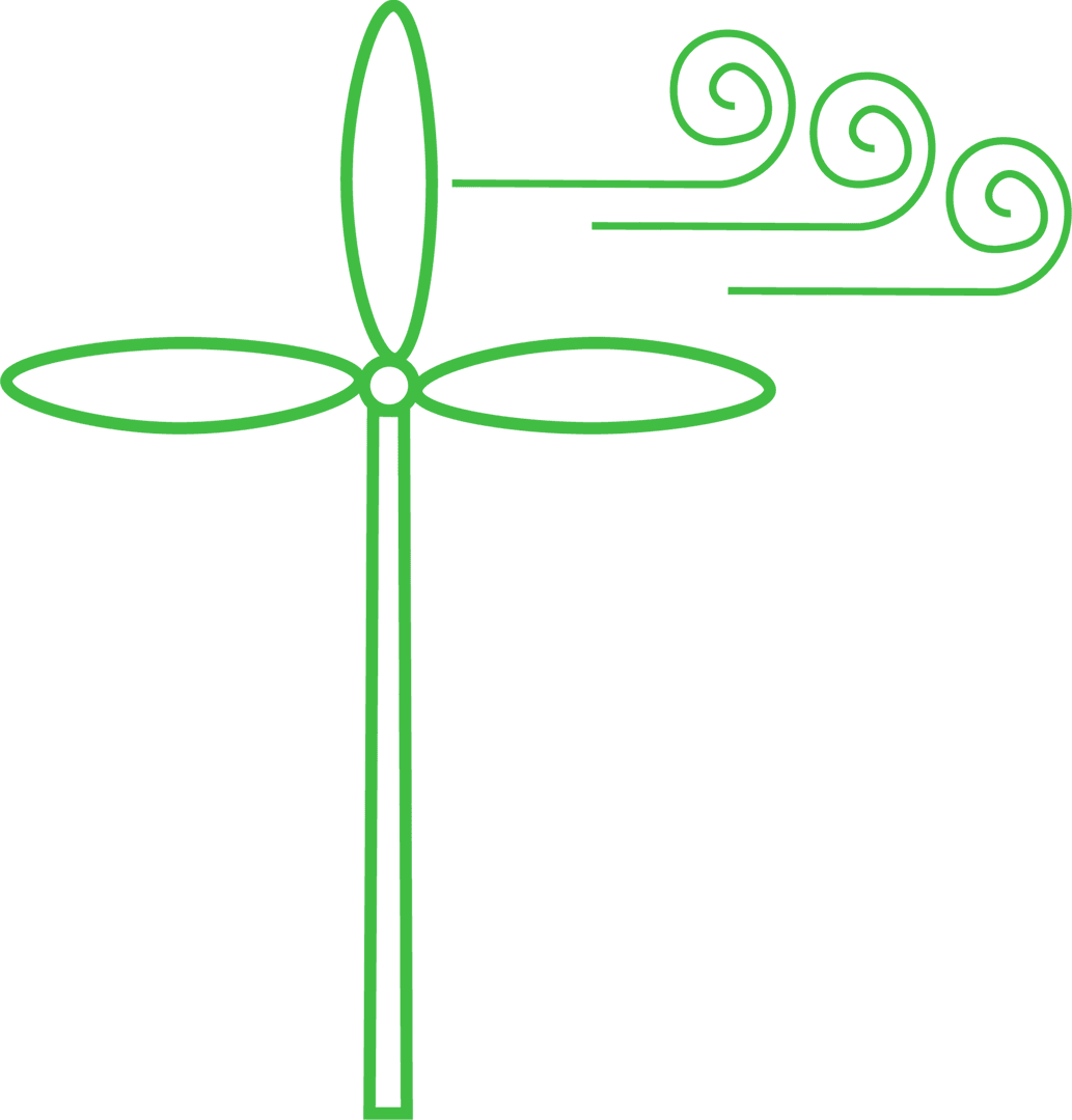 Minimalist Green Wind Turbine on Transparent Background